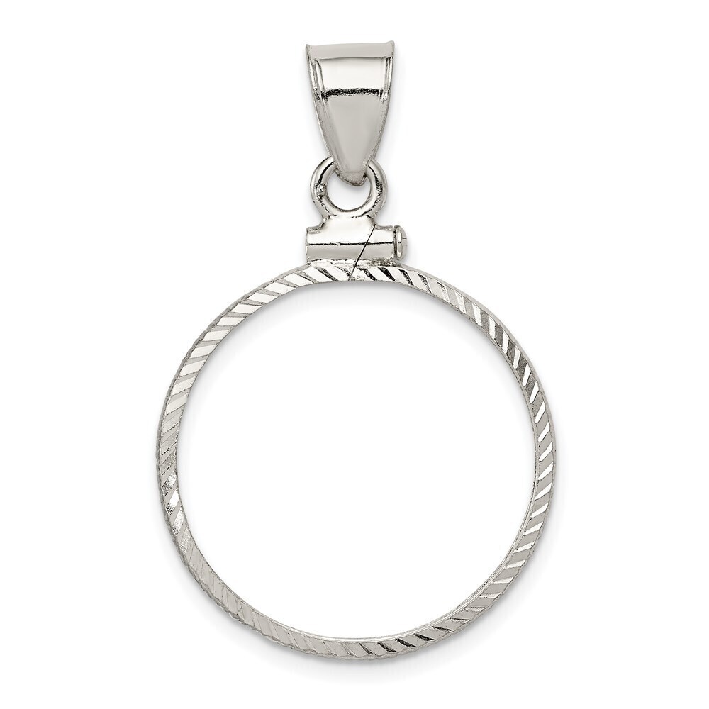 Sterling Silver 21.1 X 2mm $0.05 Screw Top Coin Diamond-cut Bezel Pendant